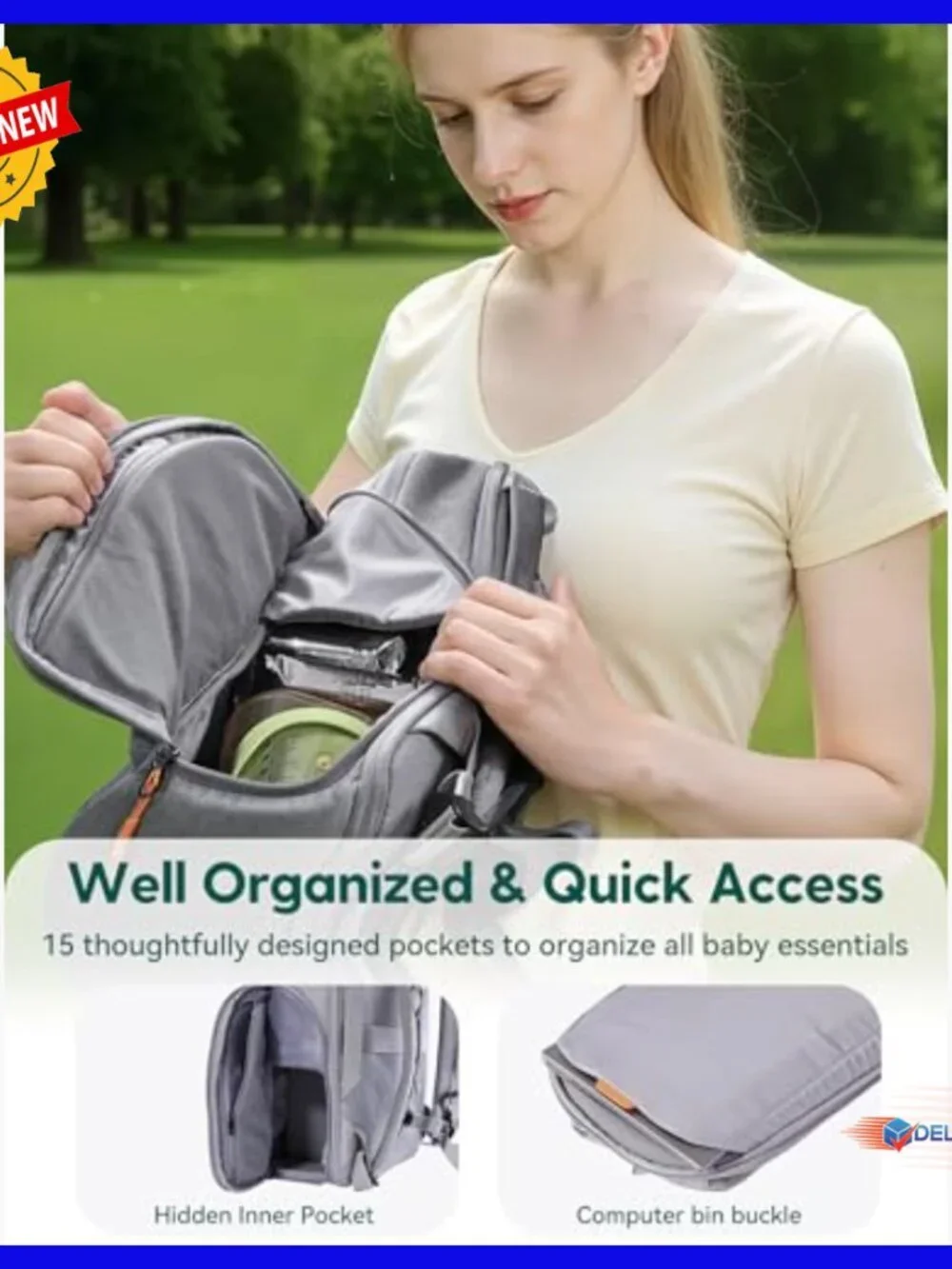 Waterproof Diaper Backpack with 15 Pockets, Insulated Bottle Holders, 20L